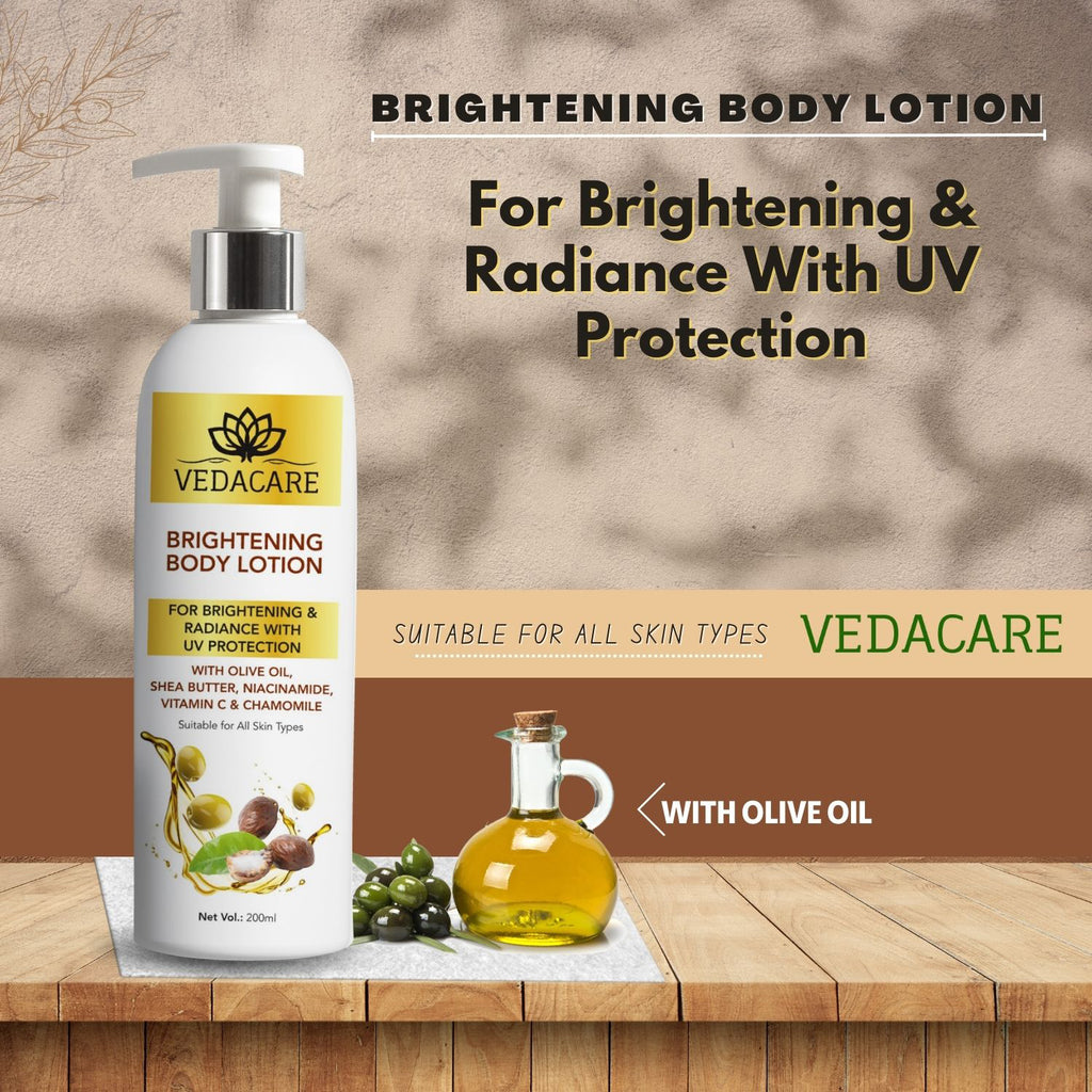 Vedacare Brightening Body Lotion With Olive oil, Shea Butter, Niacinamide, Vitamin C & Chamomile
