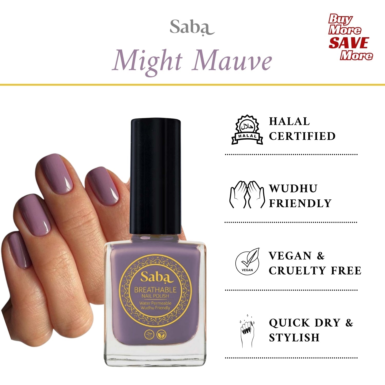 Saba Breathable Nail Polish - Mighty Mauve