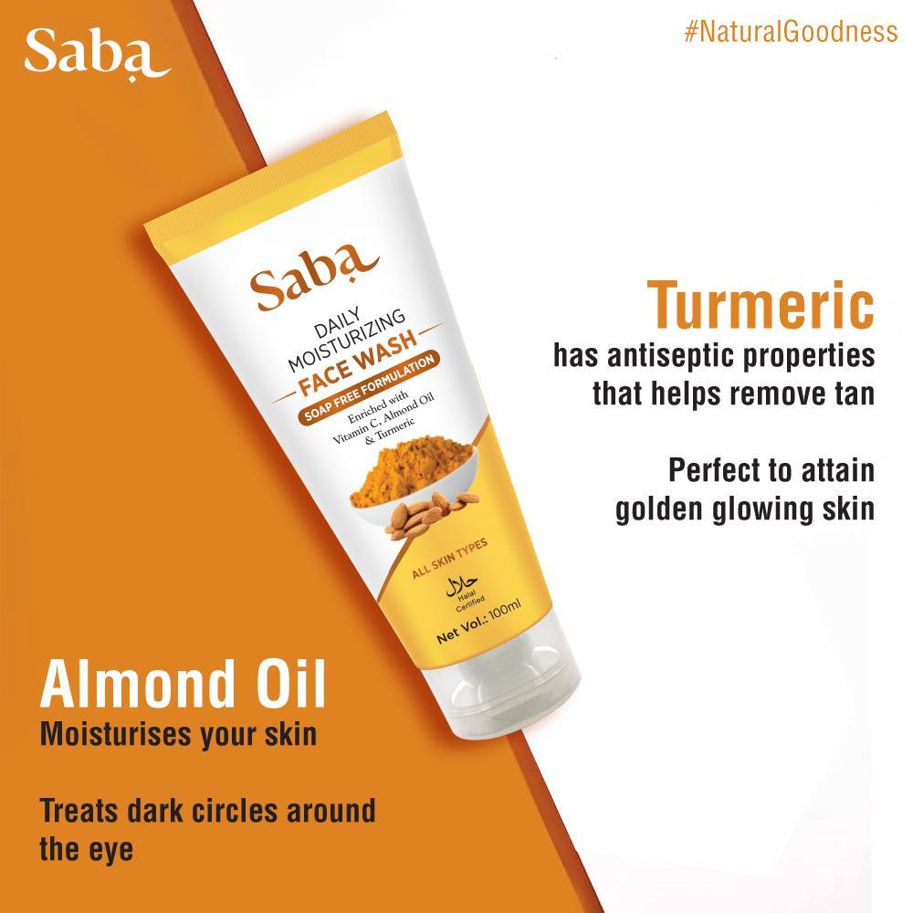Saba Natural Turmeric & Almond Daily Moisturizing Facewash pack of 2 with Saba Natural Neem Soap Free Facewash