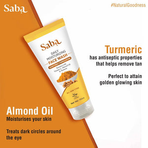 Saba Natural Turmeric & Almond Daily Moisturizing Facewash pack of 2 with Saba Natural Neem Soap Free Facewash