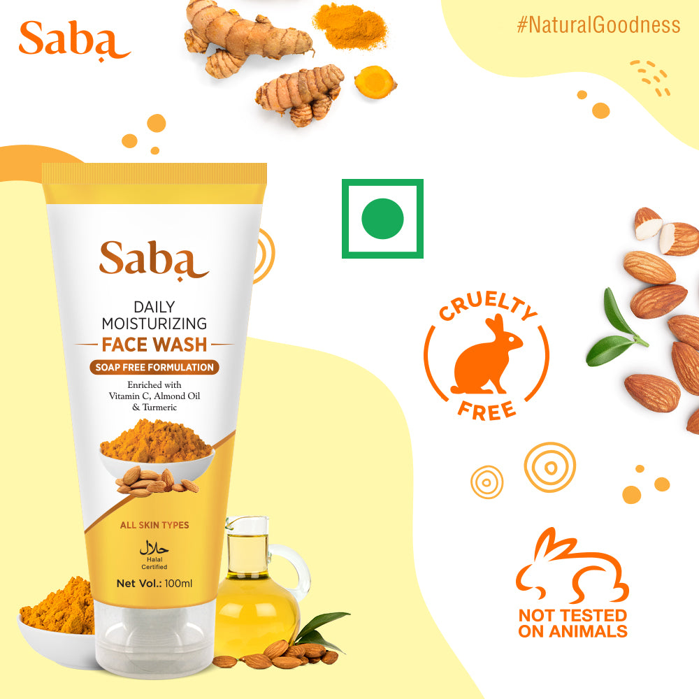 Saba Natural Turmeric & Almond Daily Moisturizing Soap Free Facewash - Pack of 2 units