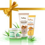 Saba Natural Facial Kit combo - Walnut Scrub, Turmeric Facewash, Pure Aloe Vera Gel